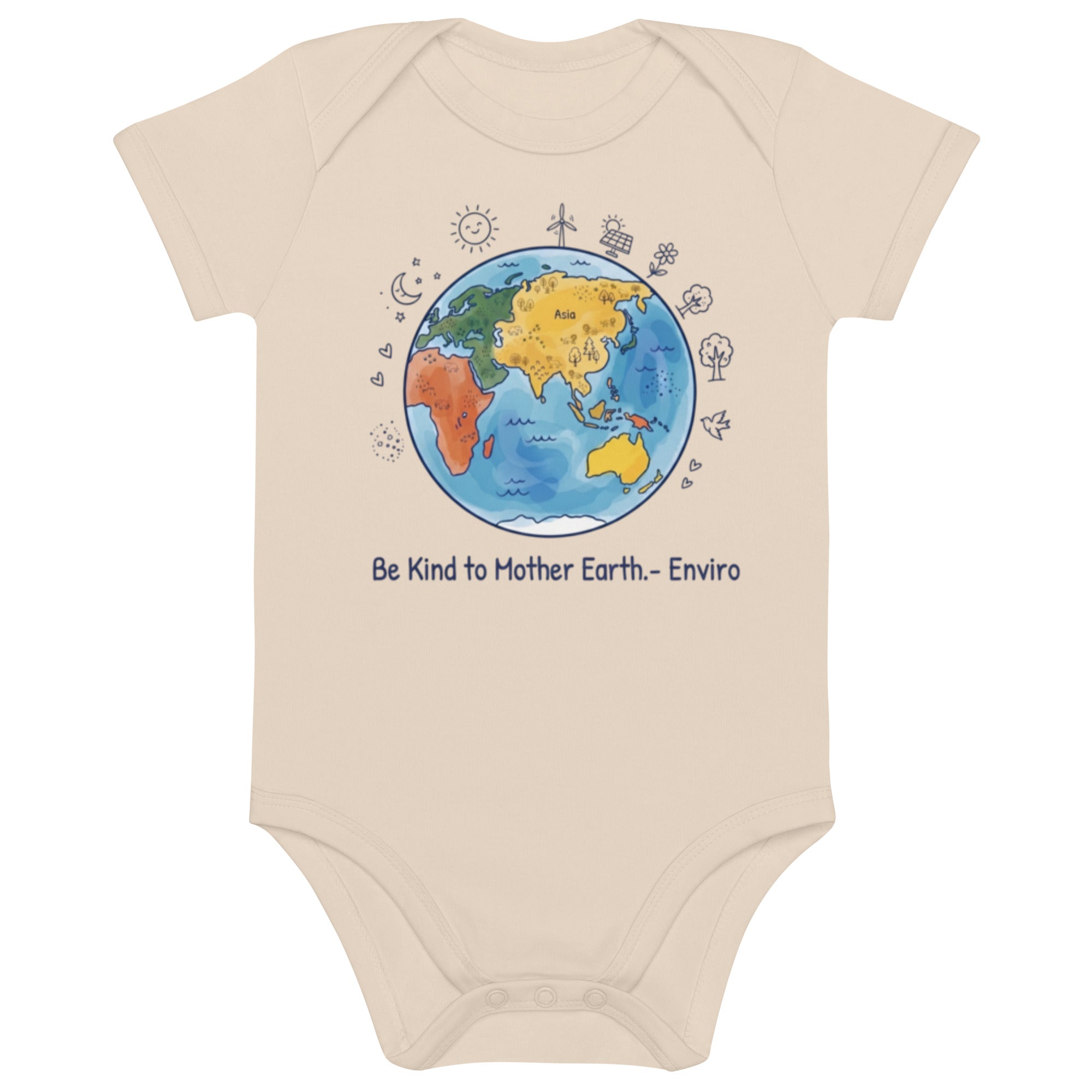 Be Kind to Mother Earth — Organic Baby Bodysuit — Cotton natural, front view