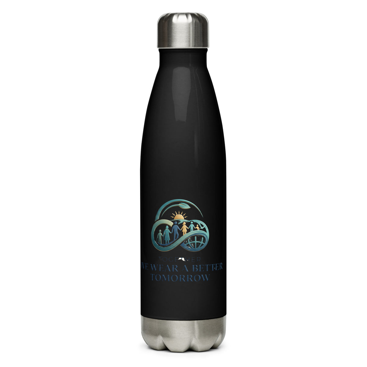 Stainless steel water bottle — Black 17 oz, front view