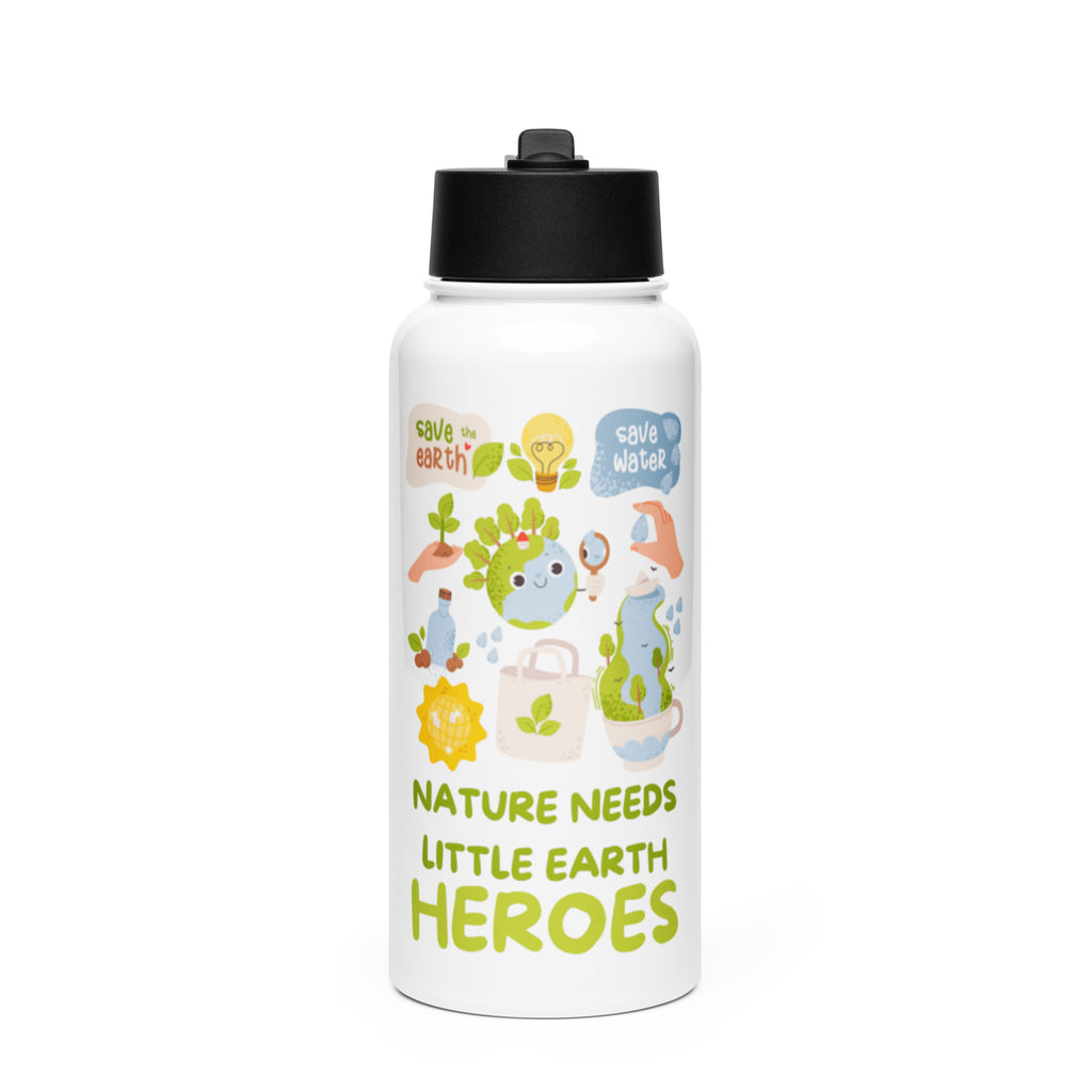Stainless steel water bottle with a straw lid — White 32 oz, front view