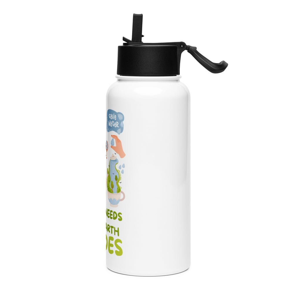 Stainless steel water bottle with a straw lid — White 32 oz, left view