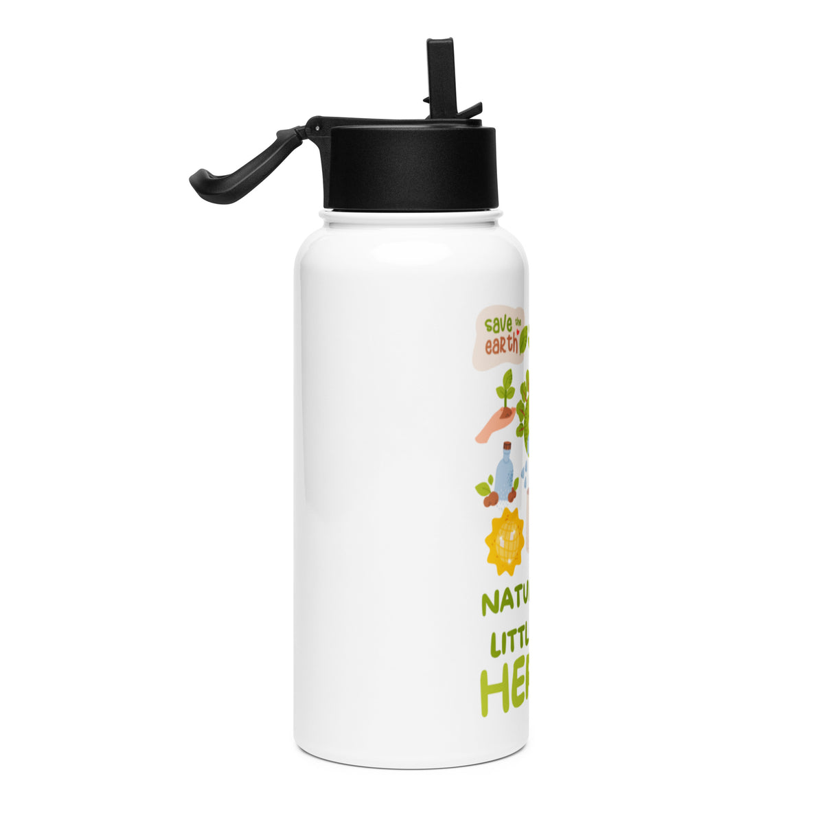 Stainless steel water bottle with a straw lid — White 32 oz, right view