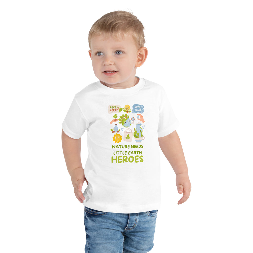 Nature Needs Little Earth Heroes — Toddler staple tee white, front view