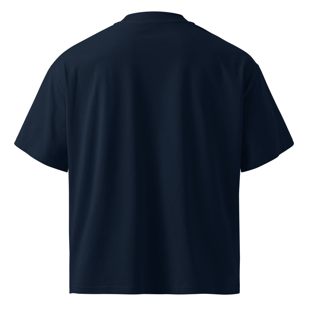 Unisex organic oversized high neck t-shirt — Blaster french navy, back view