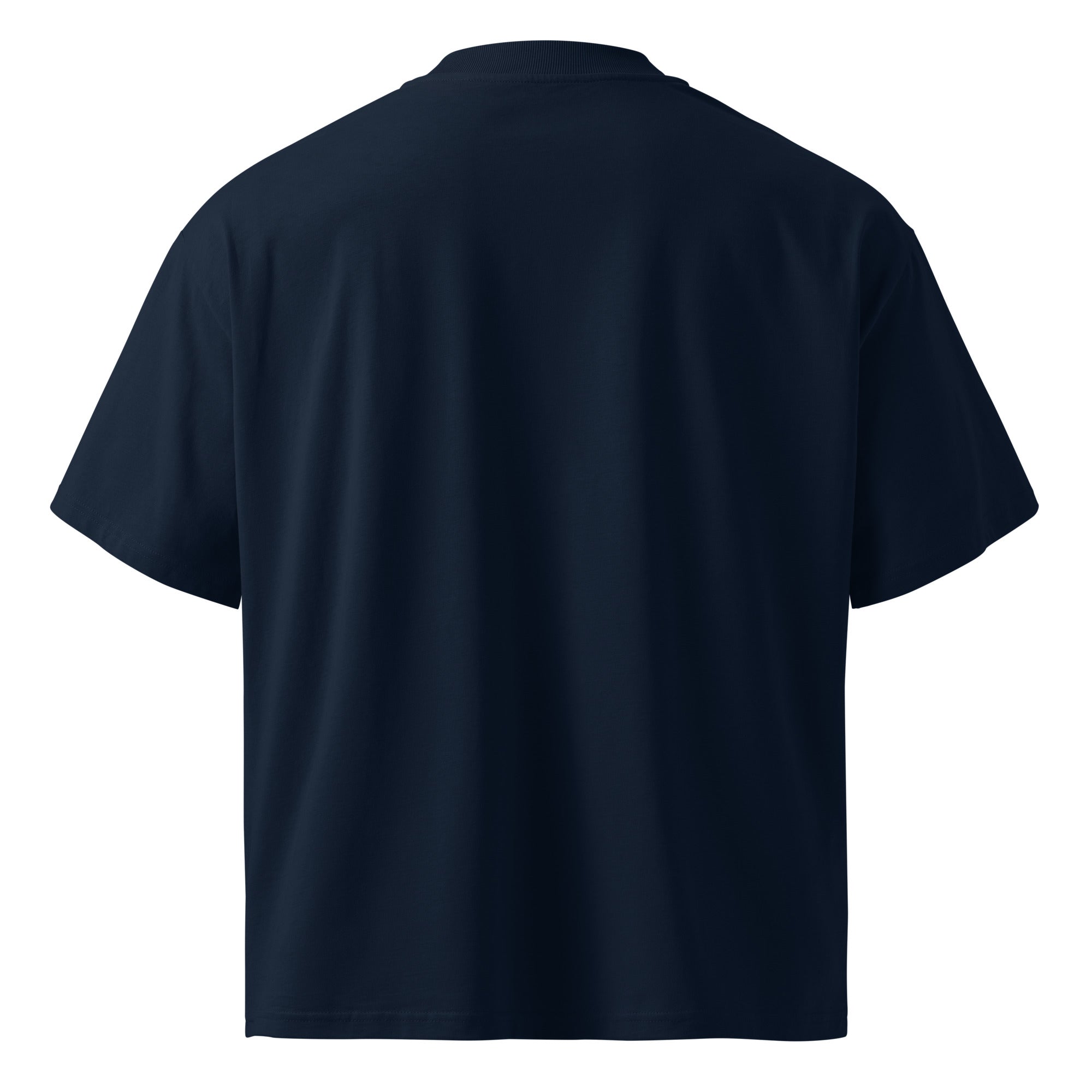 Unisex organic oversized high neck t-shirt — Blaster french navy, back view
