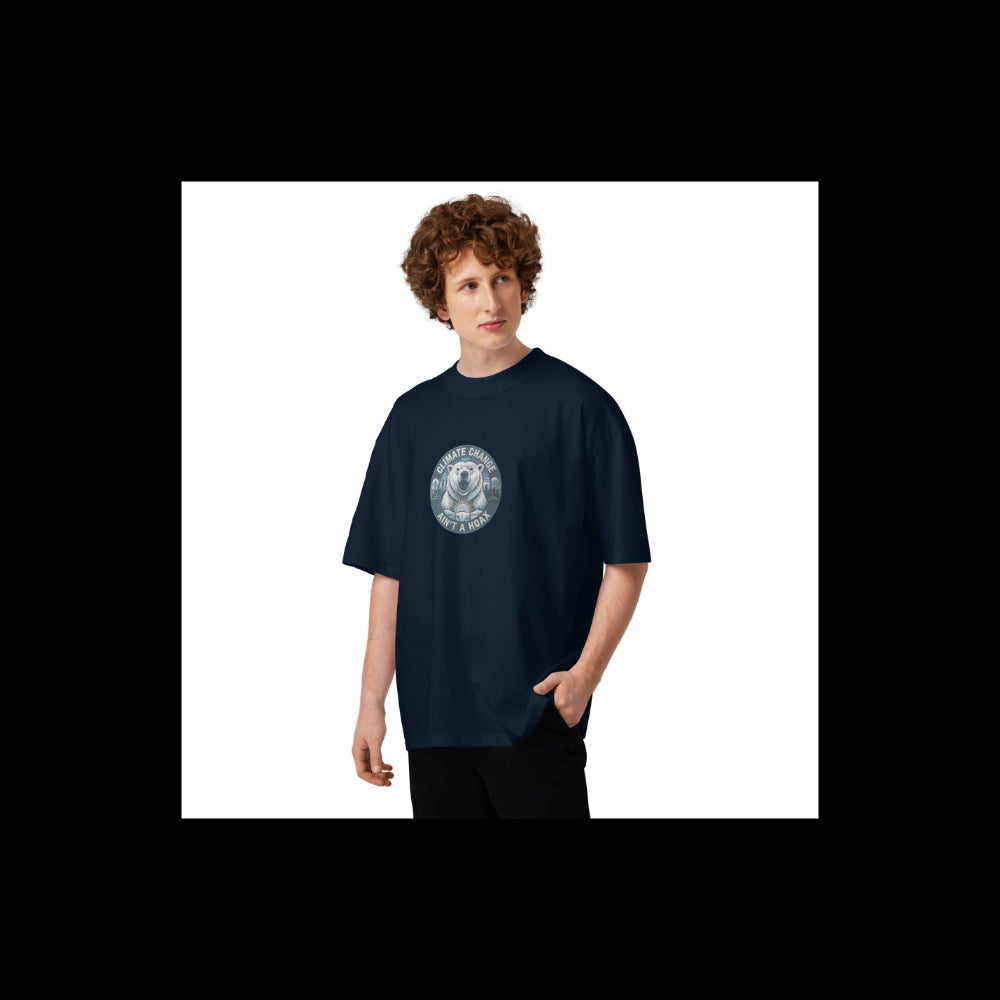 Unisex organic oversized high neck t-shirt — Blaster french navy, front view