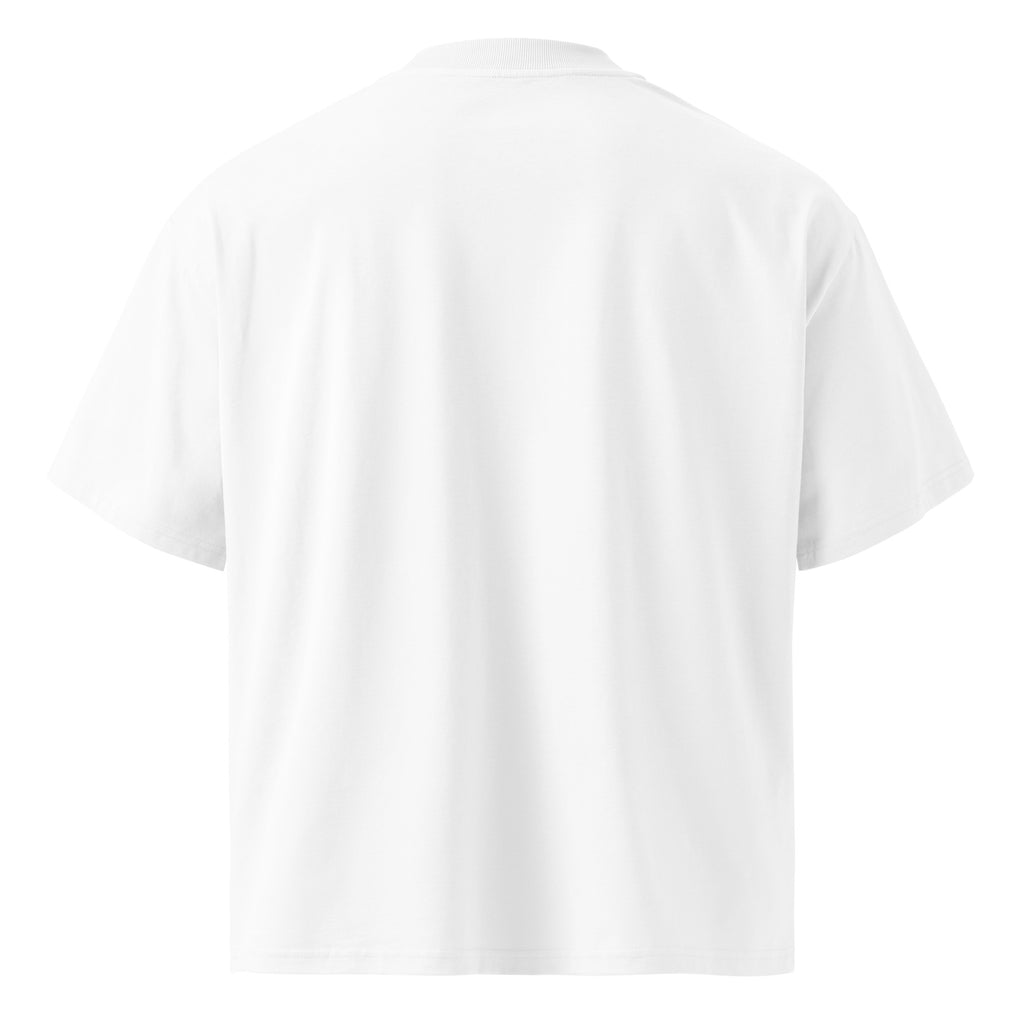 Unisex organic oversized high neck t-shirt — Blaster white, back view