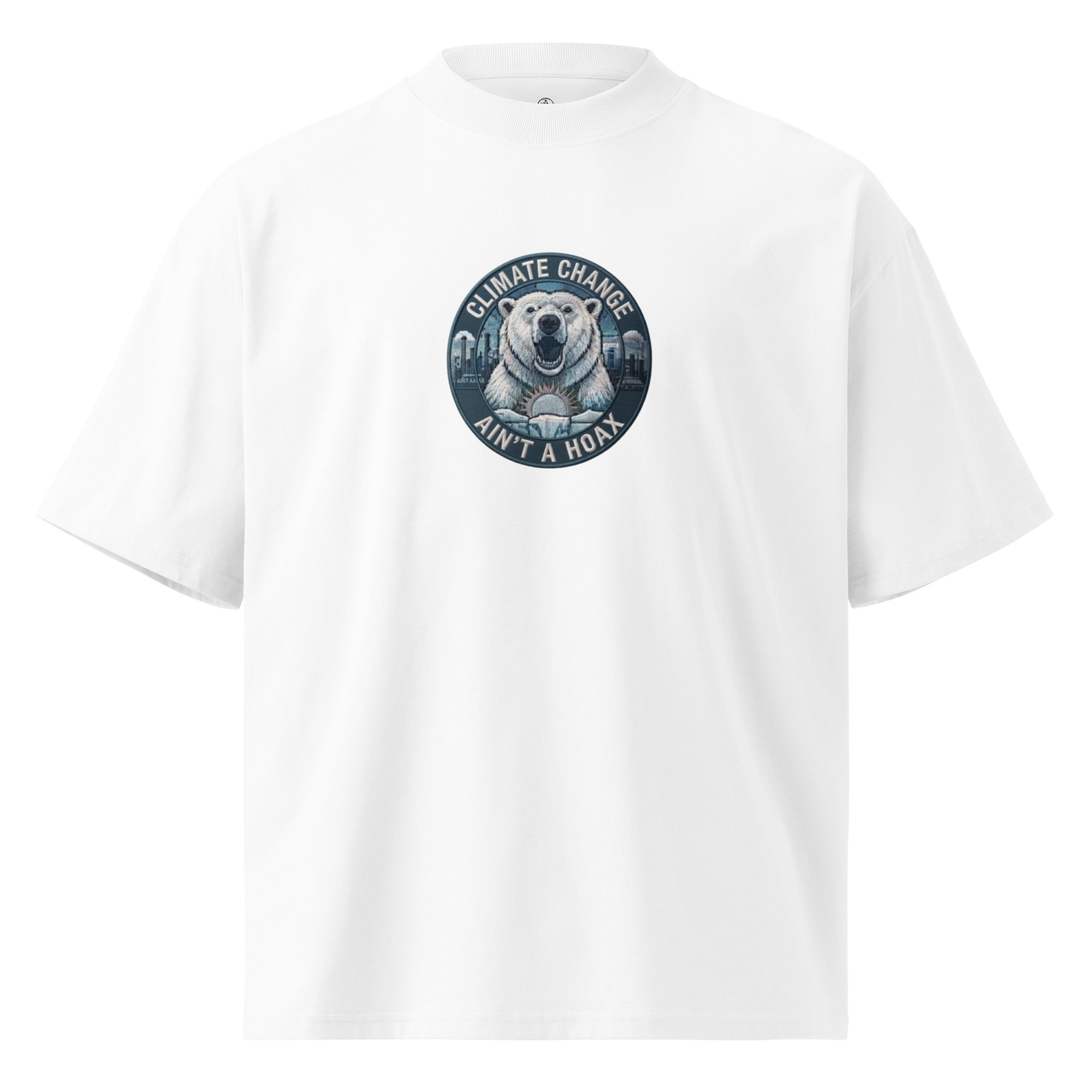 Unisex organic oversized high neck t-shirt — Blaster white, front view