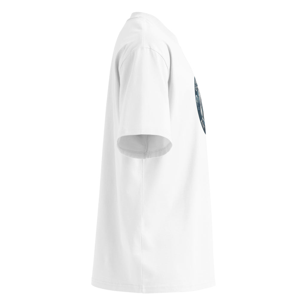 Unisex organic oversized high neck t-shirt — Blaster white, right view