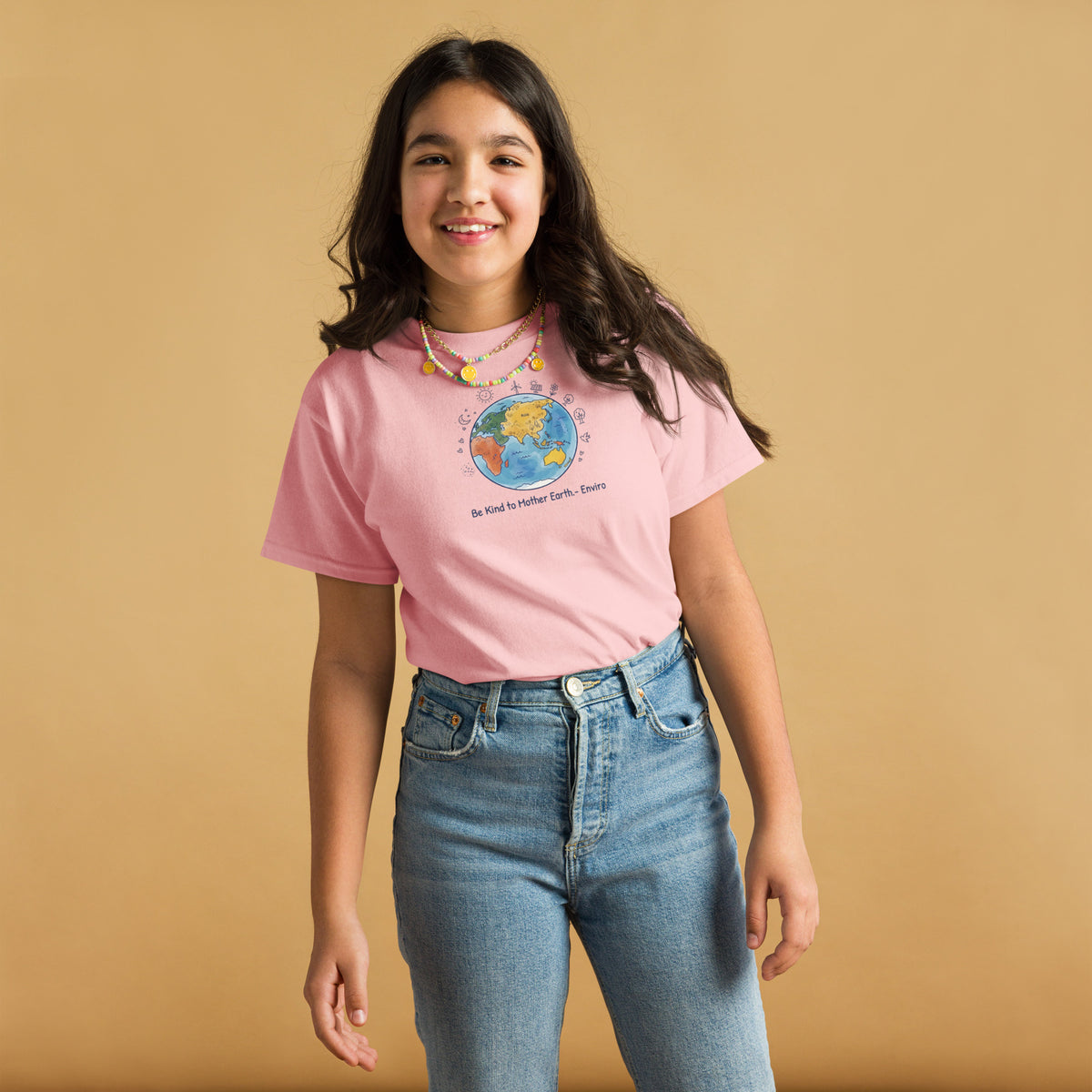 Be Kind to Mother Earth — Unisex Youth T-Shirt — Classic tee light pink, front view
