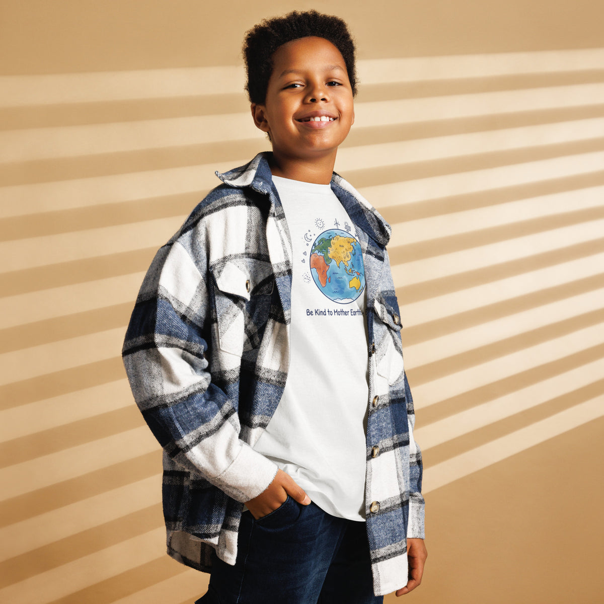 Be Kind to Mother Earth — Unisex Youth T-Shirt — Classic tee white, right front view